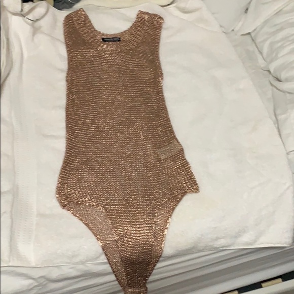 Fashion Nova Tops - Knitted metallic rose gold bodysuit